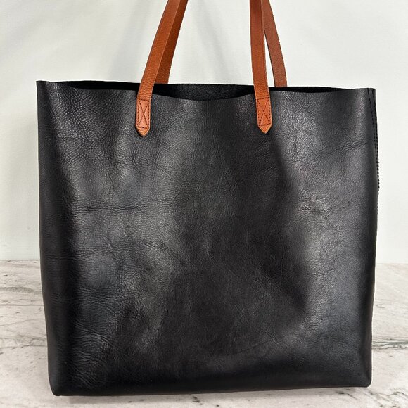 EUC Madewell Large Transport Black & Saddle Brown Leather Tote Bag Carryall - Picture 2 of 6